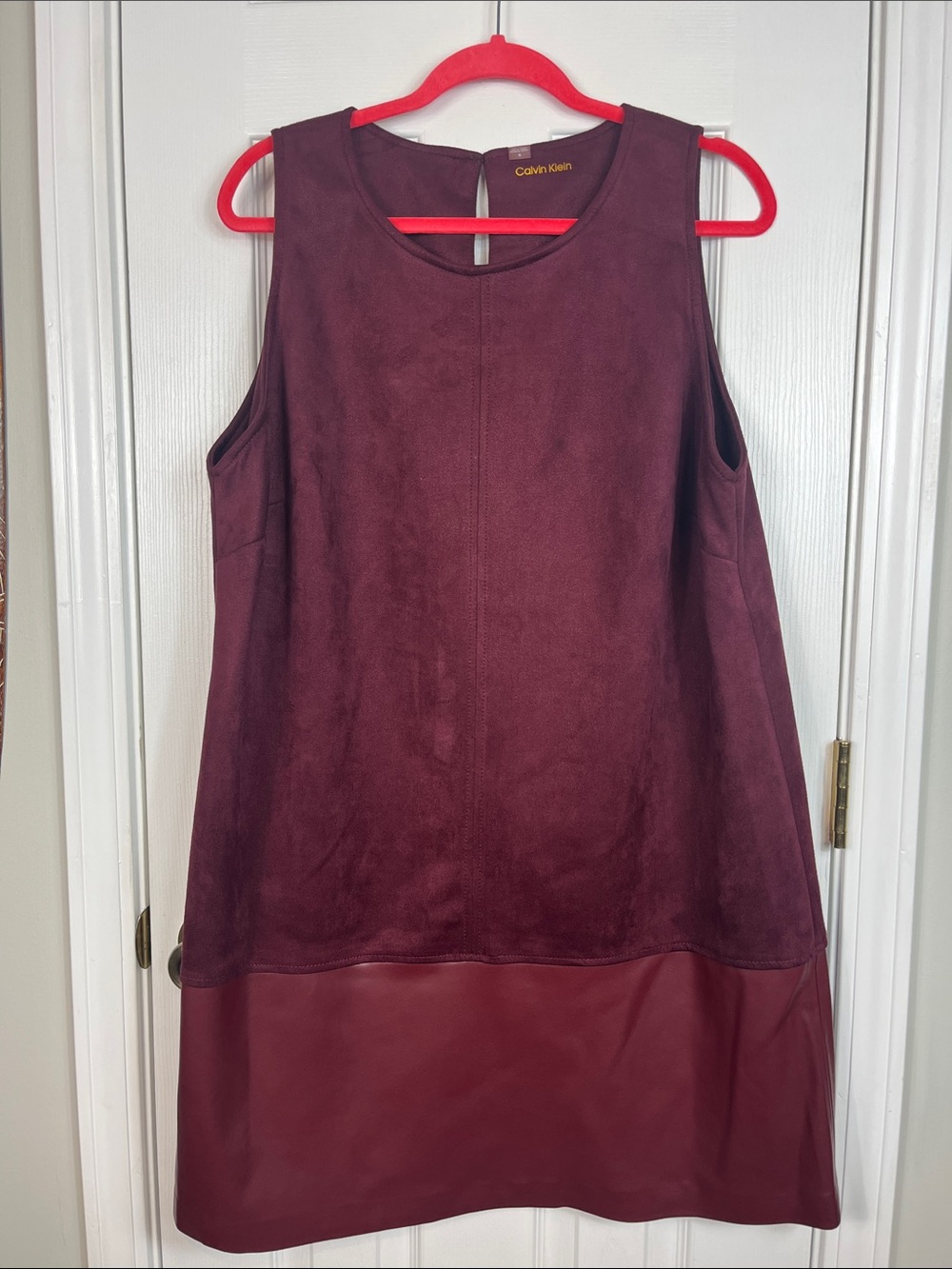 NWT Calvin Klein dark burgundy sleeveless dress size 16. Top feels like suede